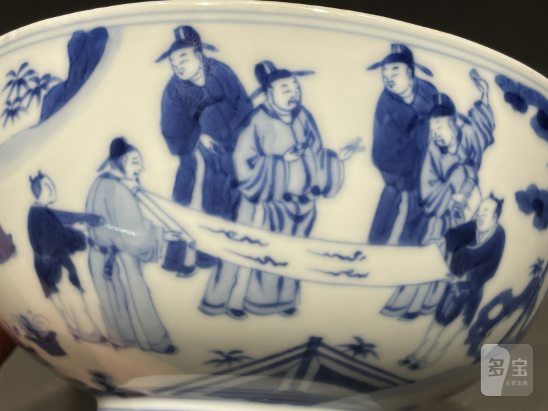 清雍正 青花十八学士墩式碗 - 图11